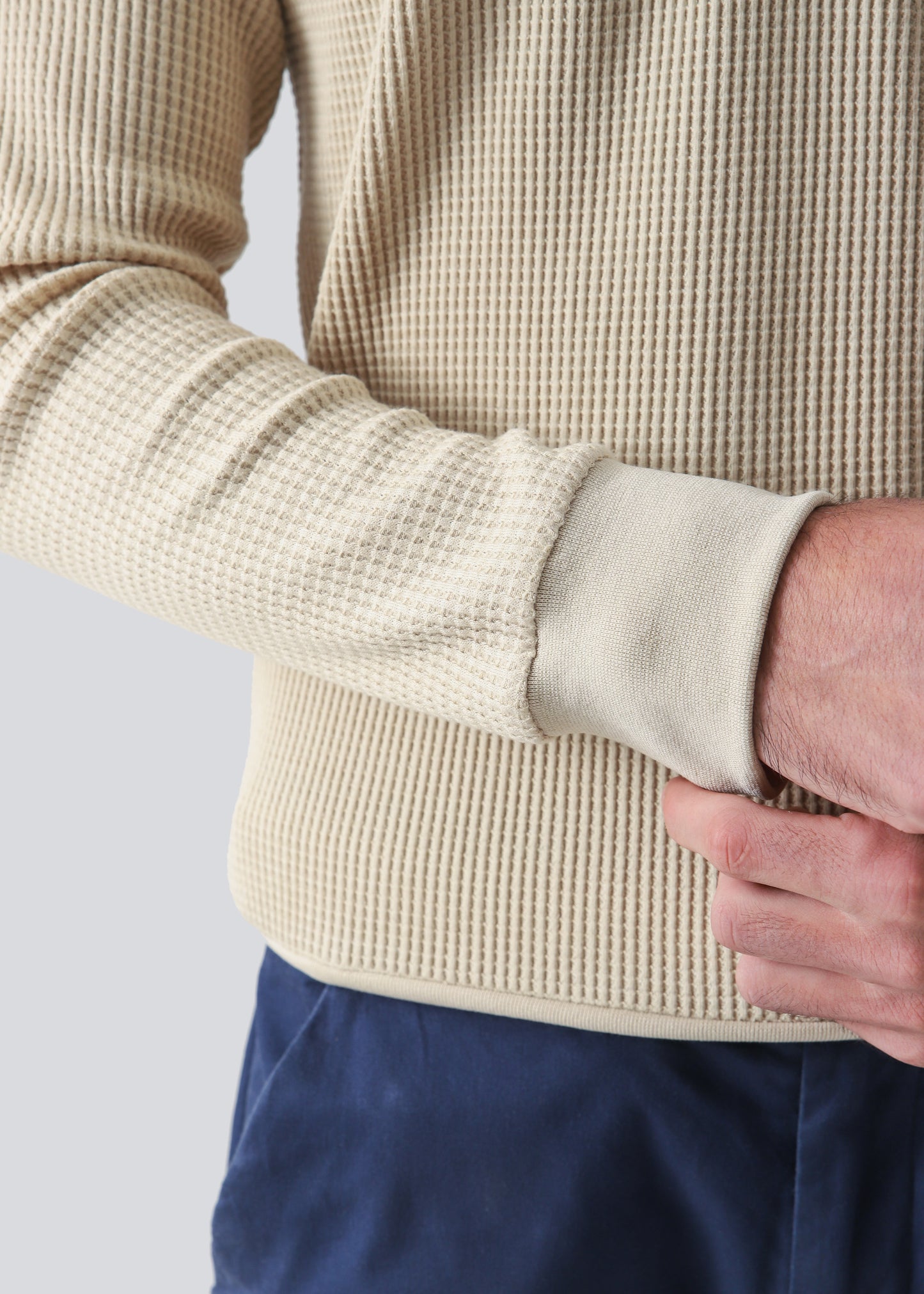 Waffle Knit Full Sleeves Regular Fit Polo-Beige