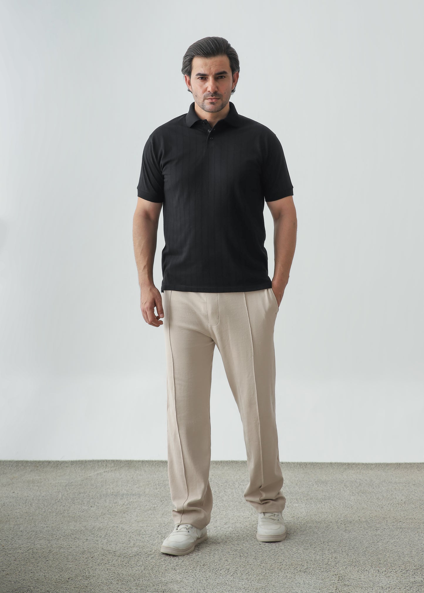 Pack of 3 – Maroon and Black Polos with Beige Pleated Trouser