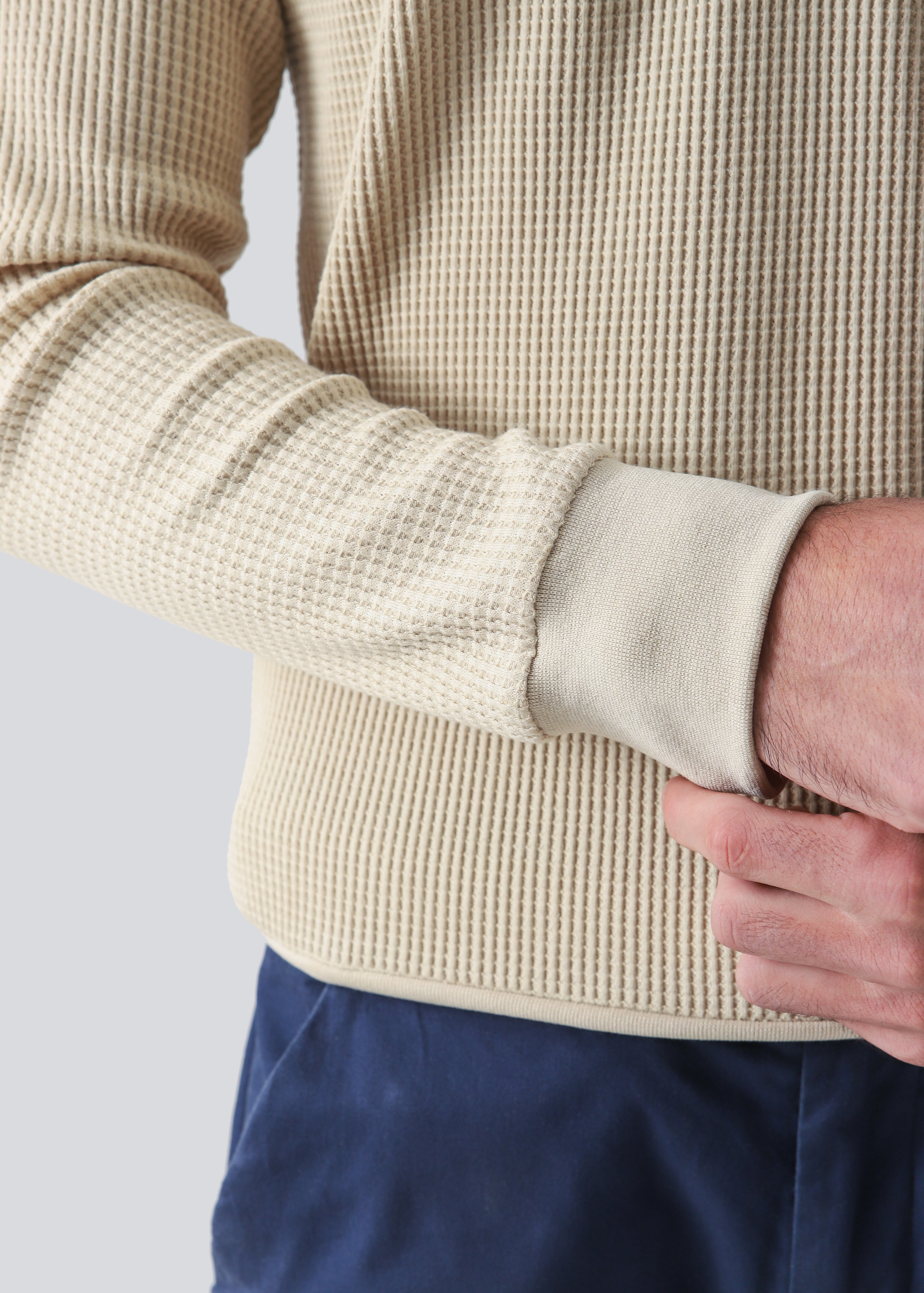 Waffle Knit Full Sleeves Regular Fit Polo-Beige