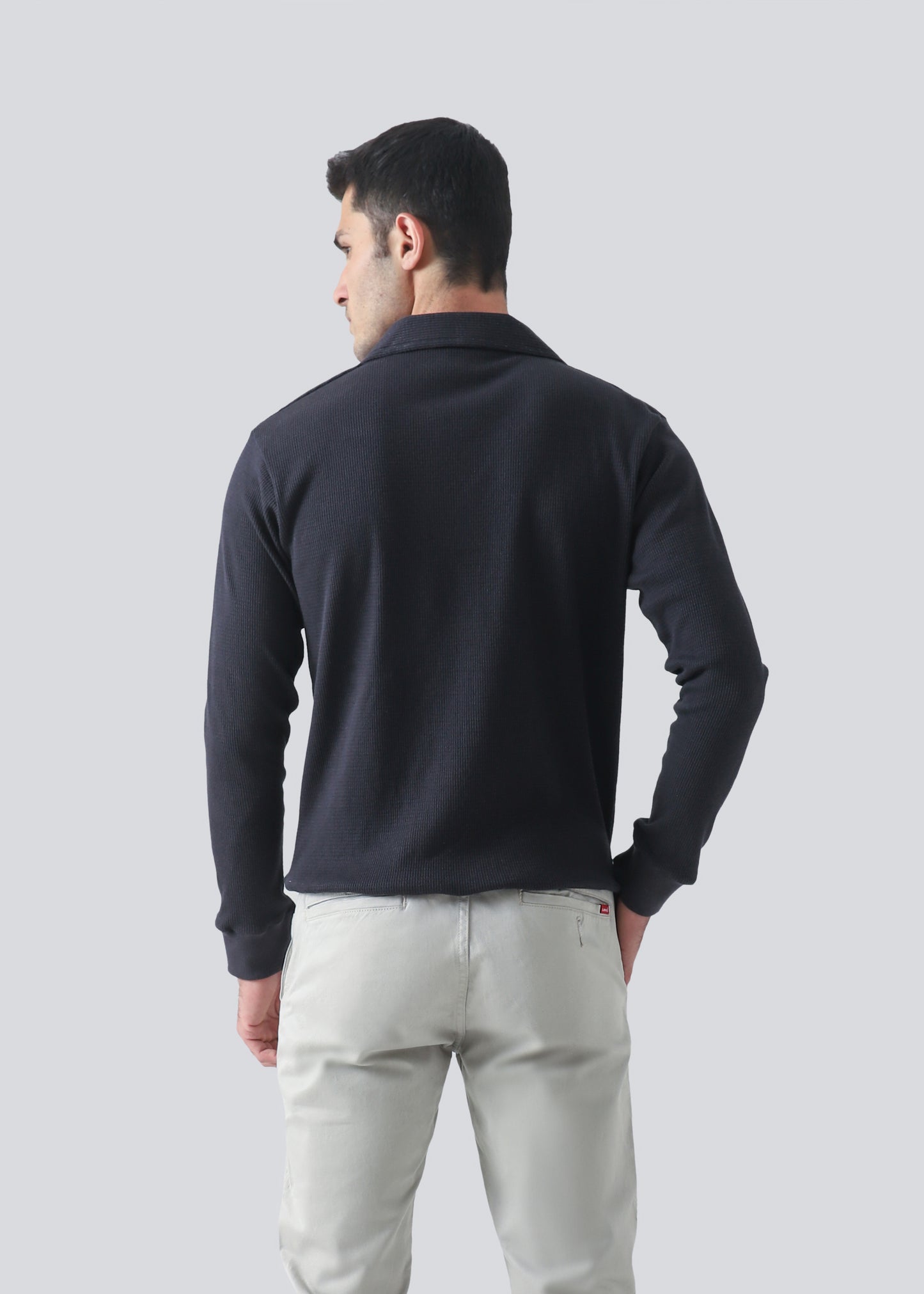 Waffle Knit Full Sleeves Relax Fit Polo-Berkeley Blue