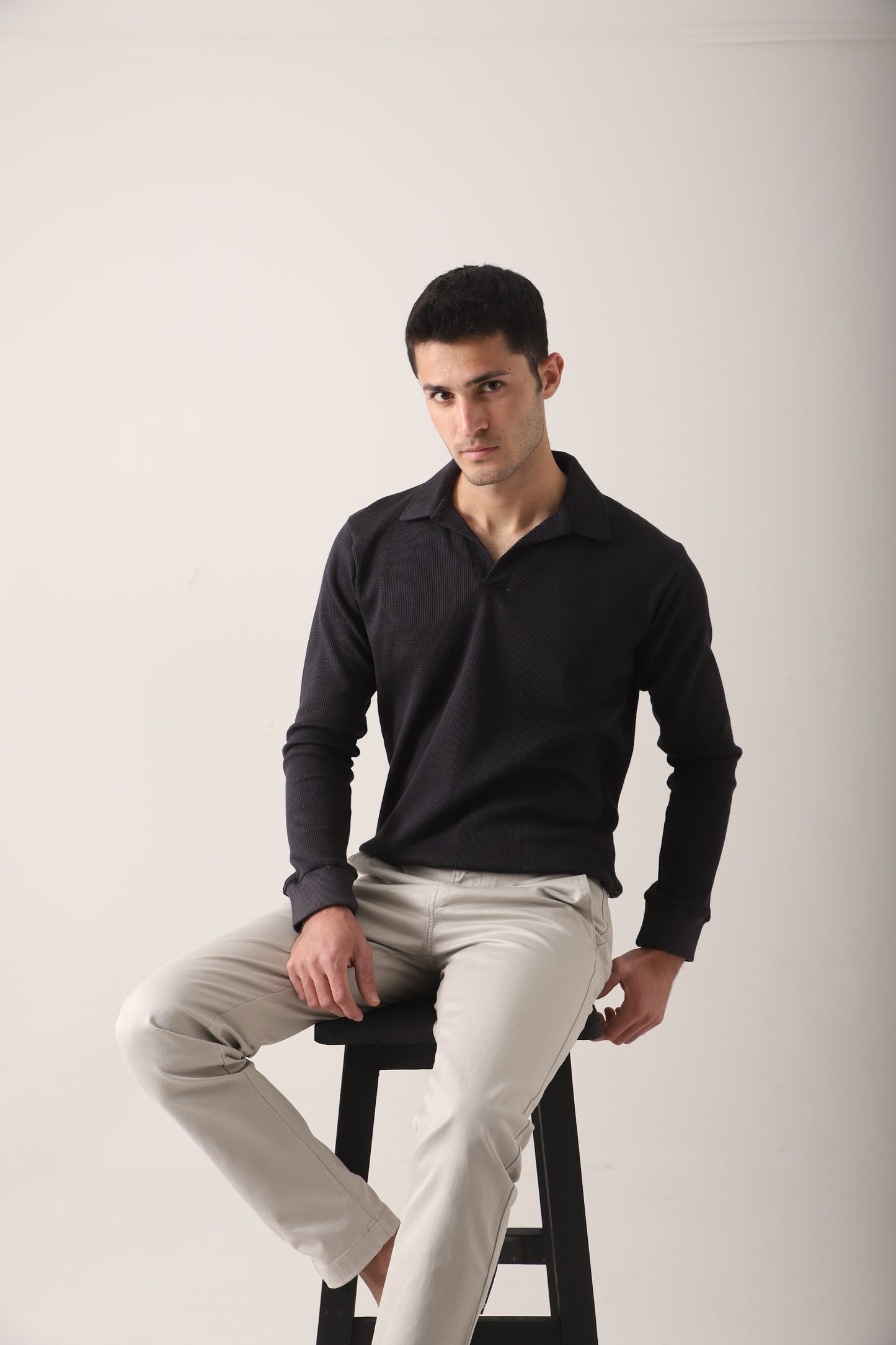 Waffle Knit Full Sleeves Relax Fit Polo-Berkeley Blue