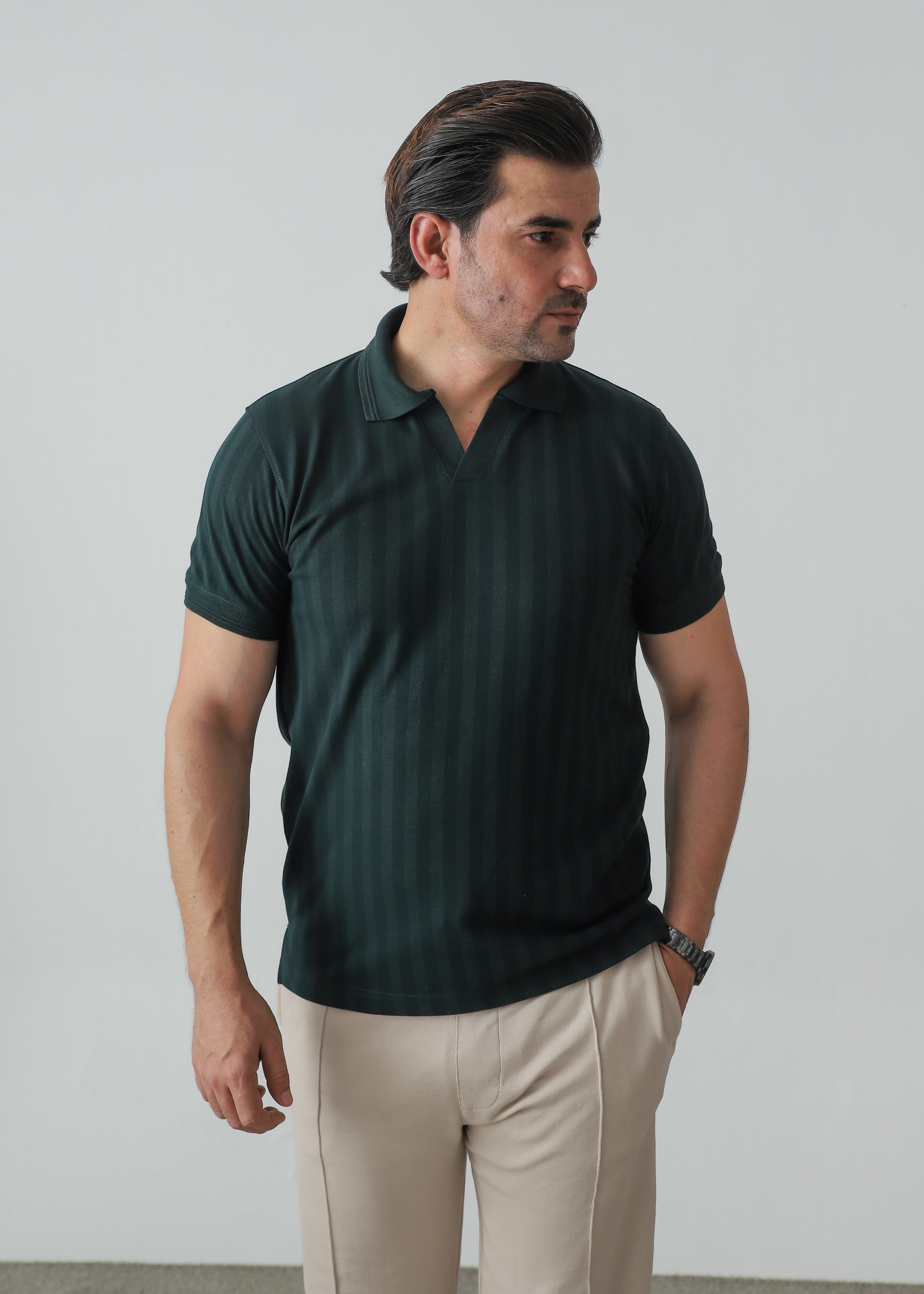 Pack of 2 – Forest Green Johnny Collar Polo and Ash Grey Drop Needle Polo