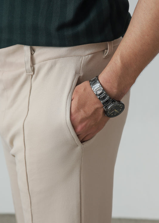 ZENETTI'S Signature Combo – Forest Green Johnny Collar Polo and Beige Pleated Trouser