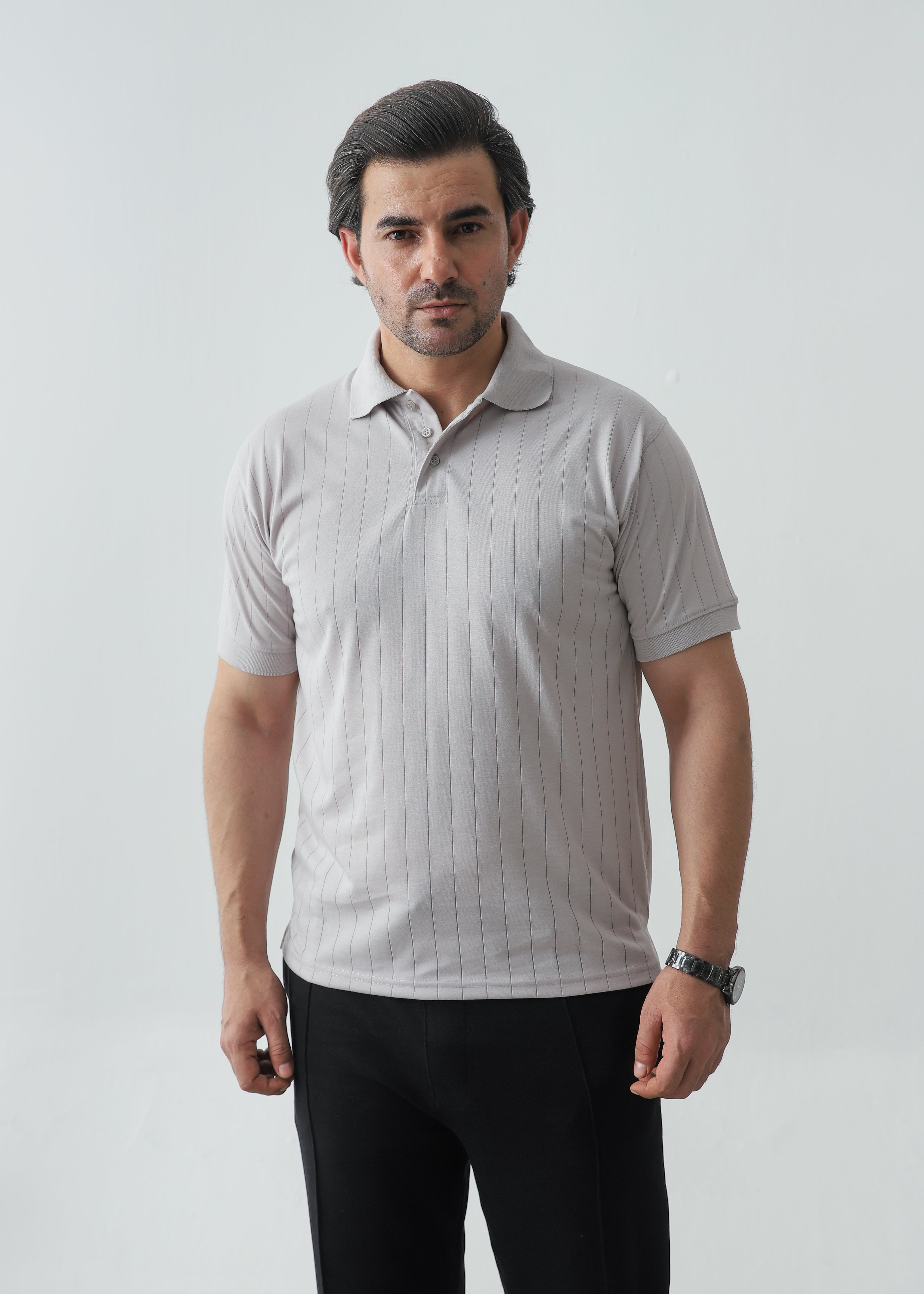 Pack of 3 – Green and Maroon Johnny Collar Polos with Ash Grey Drop Needle Polo