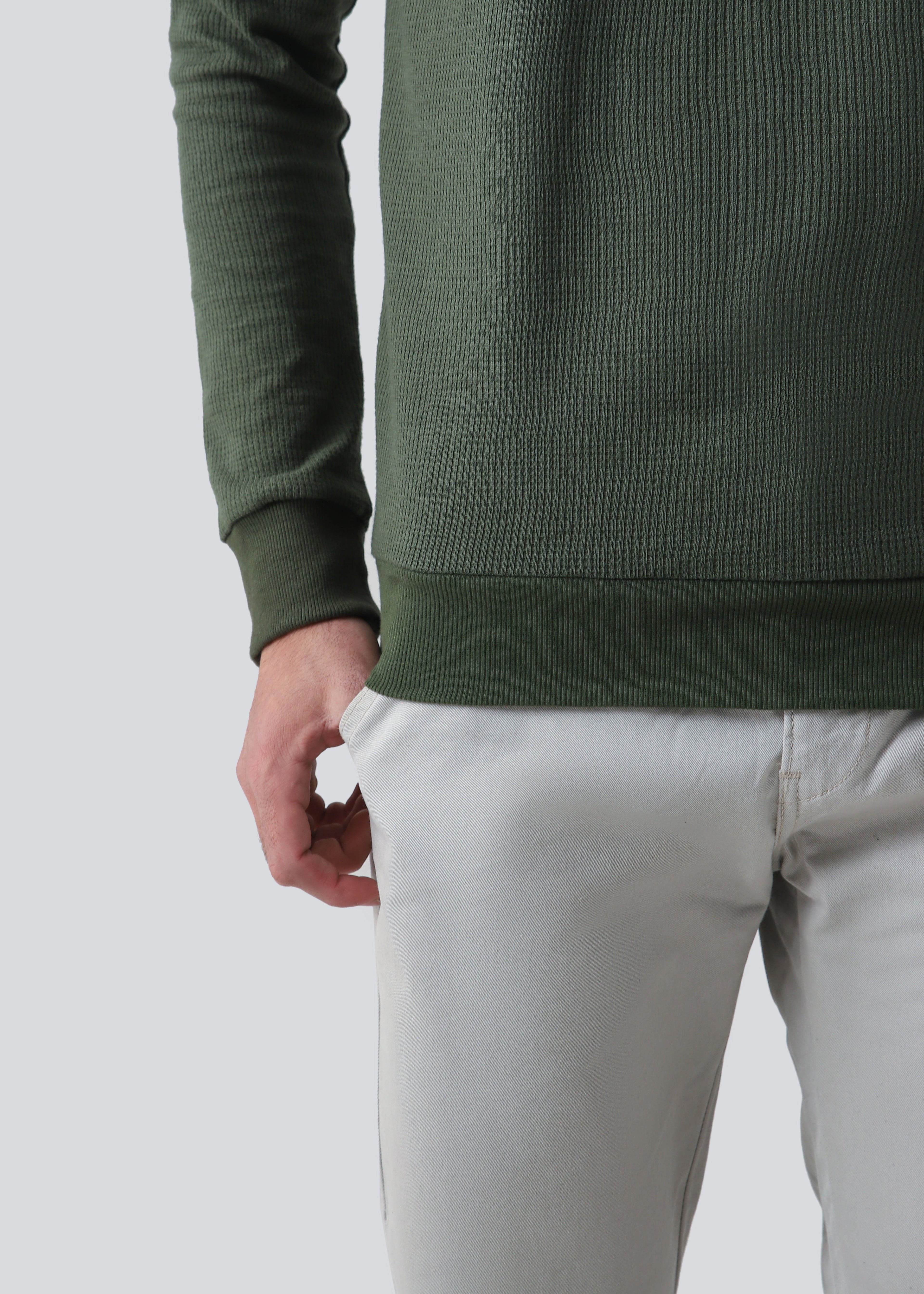 Full sleeves Regular Fit Crew Neck - Olive Green - Zenetti