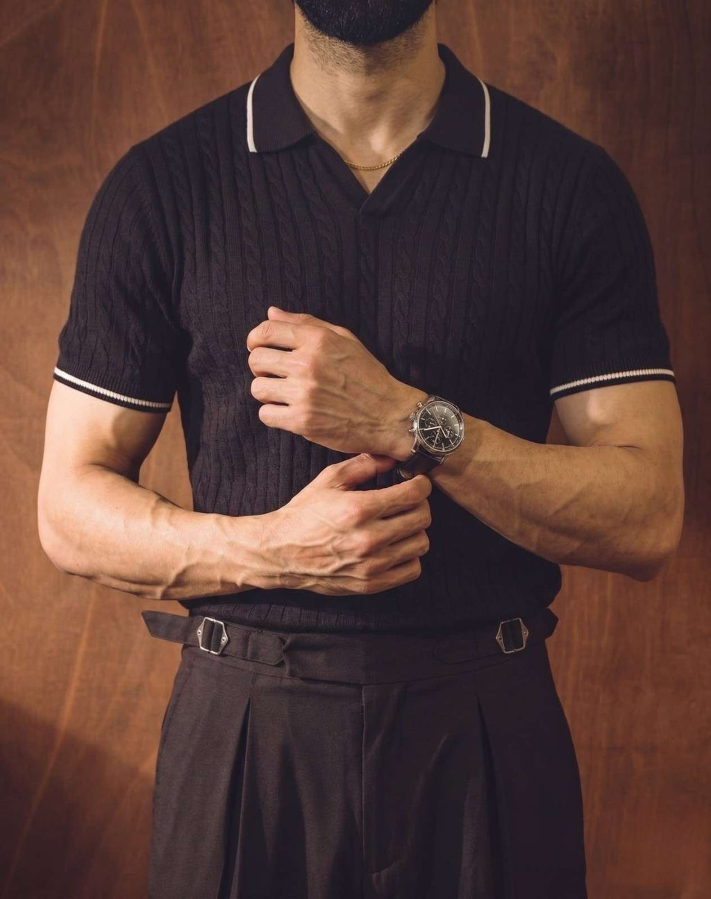 Monaco Cable Knit Polo - Black - Zenetti