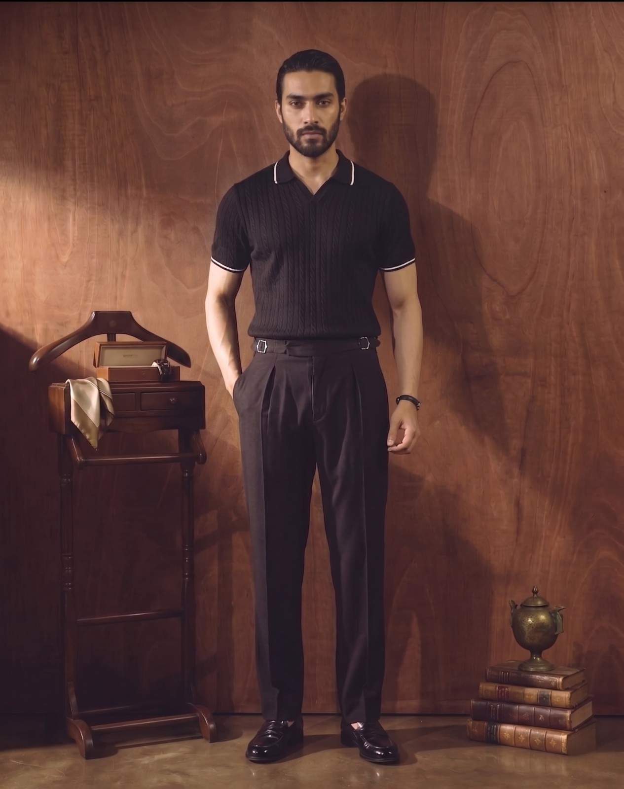 Monaco Cable Knit Polo - Black - Zenetti