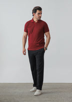 Pack of 3 – Maroon and Black Polos with Beige Pleated Trouser - Zenetti