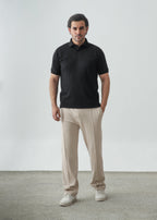 Pack of 3 – Maroon and Black Polos with Beige Pleated Trouser - Zenetti
