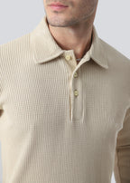 Waffle Knit Full Sleeves Regular Fit Polo - Beige - Zenetti