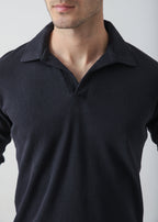 Waffle Knit Full Sleeves Relax Fit Polo - Berkeley Blue - Zenetti